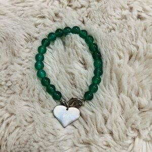 Green Beaded Bracelet with solid 925 Sterling Silver Heart Charm